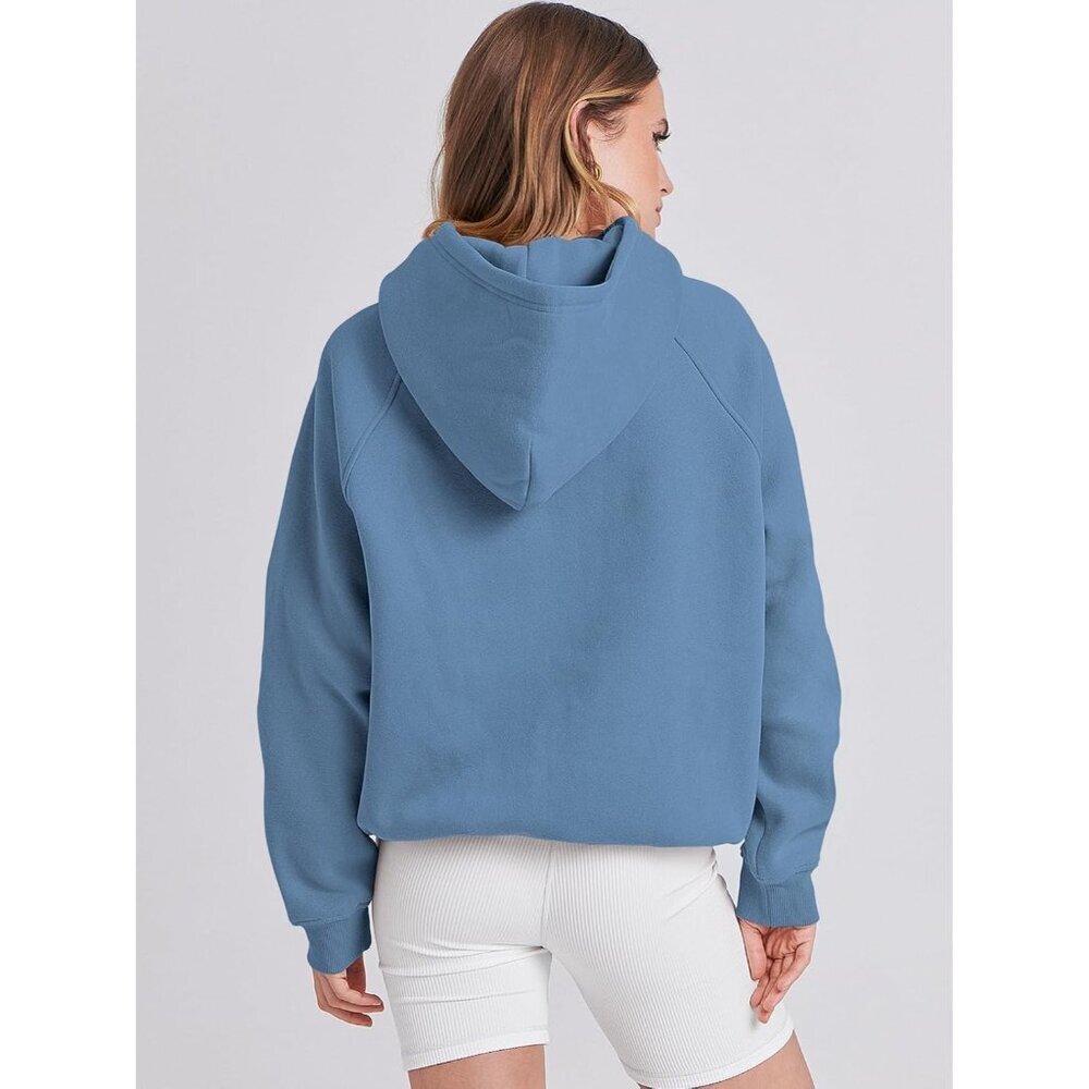 Women Deep Blue Hoodies Oversized Fleece Long Sleeve Comfy Casual Sweatshirts - Picture 4 of 9